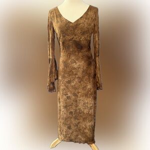 Y2K Le Chateau Flare Sleeve Brown Bodycon Dress (M)